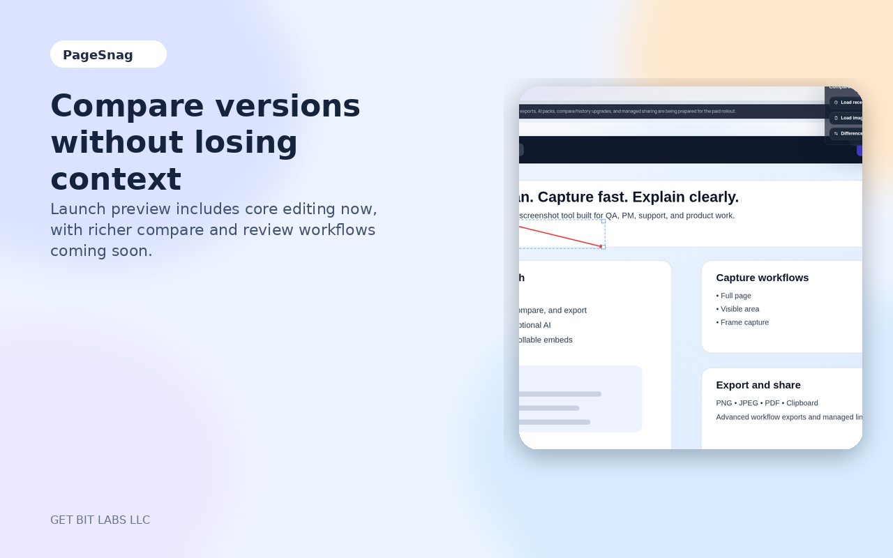 PageSnag compare workflow screenshot