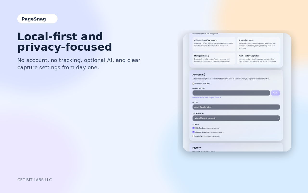 PageSnag trust and privacy screenshot